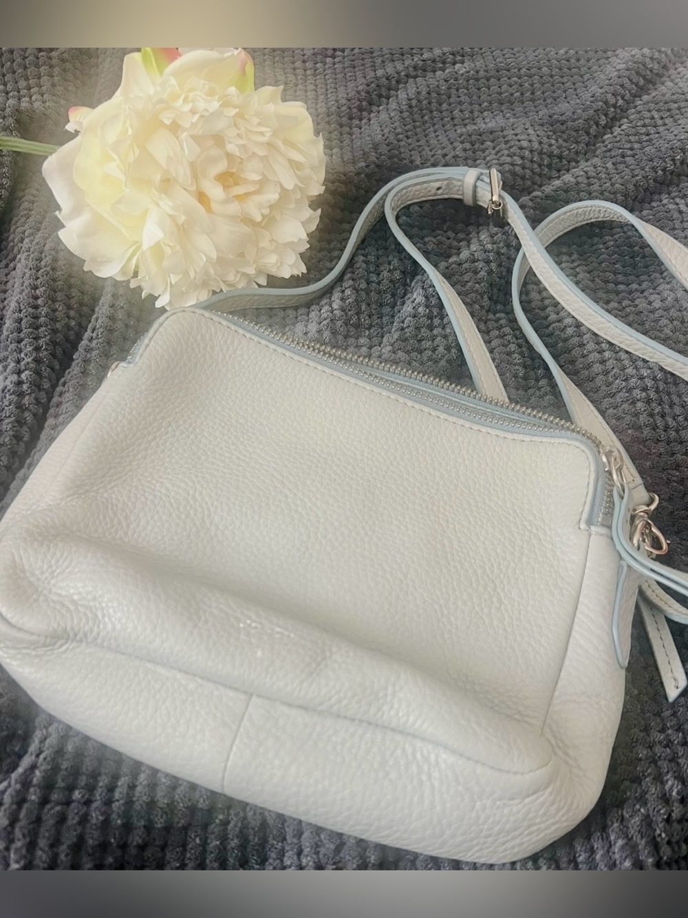 Fossil Light Blue Pebbled Leather Crossbody Bag